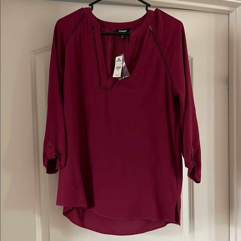 Express Red Blouse Relaxed 3/4 Sleeve
